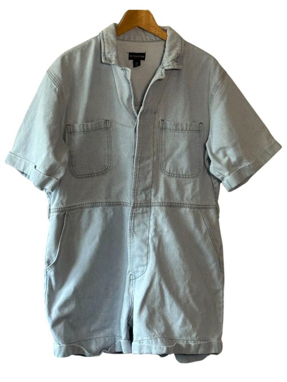 PrettyLittleThing Denim Short-Sleeve Utility Romper Light Wash Size 10